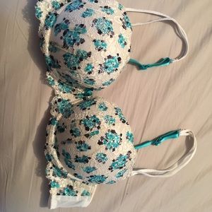 Blue Floral Lace Bra